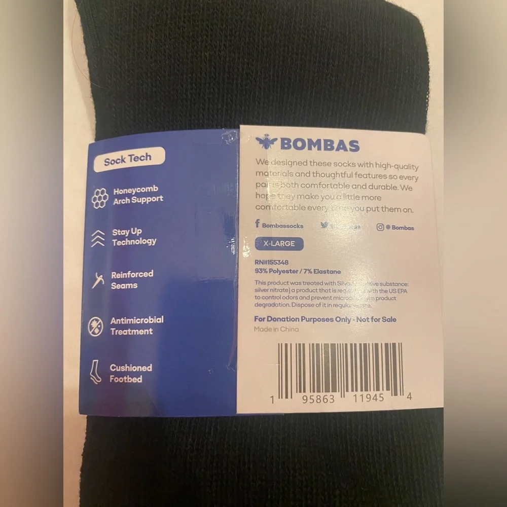 Bombas 2 Pairs Men’s‎ Black Socks Size XL 13.5-16